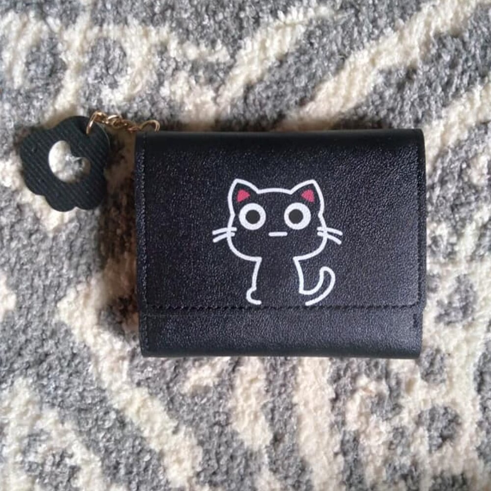 NWOT trendy leather cartoon cat wallet. Black. Cute cat paw.  2/$12